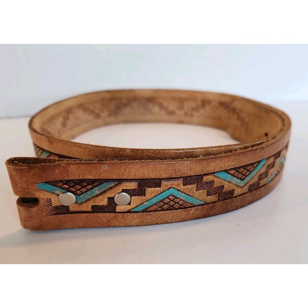 Vintage TOOLED Belt SOUTHWESTERN Leather Native American INDIAN Navajo 33 Unisex